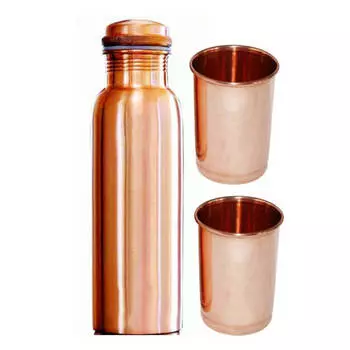 Медный набор: бутылка и два стакана, Copper Bottle & 2 Glasses, произв. MYINDIA