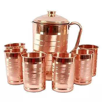Медный набор: кувшин (2000 мл) и 6 стаканов (400 мл), Pure Copper Jug and 6 Glasses Set, произв. Kitronics