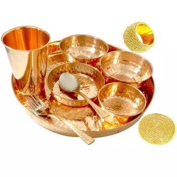 Медный набор посуды (10 пр), Copper Dinner Set 10 items, произв. MYINDIA