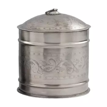 Металлическая круглая шкатулка с гравировкой большая, Никель, Iron Nickel Round Box With Punching, произв. John Molly Decor&Gifts