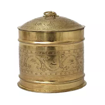 Металлическая круглая шкатулка с гравировкой большая, Латунь, Iron Brass Round Box With Punching, произв. John Molly Decor&Gifts