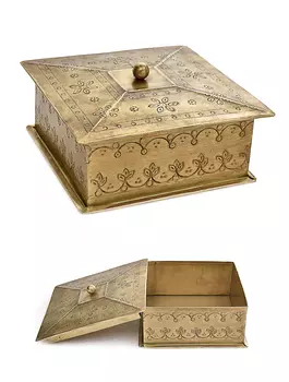Металлическая квадратная шкатулка с гравировкой малая, Латунь, Iron Square Box With Punching Brass, произв. John Molly Decor&Gifts