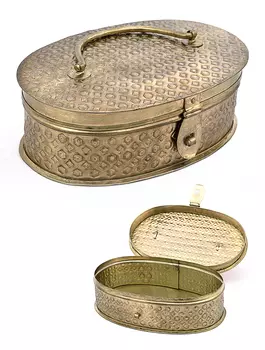 Металлическая овальная шкатулка с гравировкой большая, Латунь, Iron Oval Box Brass Big, произв. John Molly Decor&Gifts