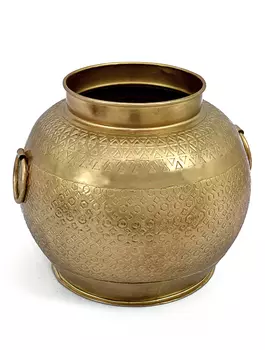 Металлическая ваза с гравировкой большая, Латунь, Iron Handicraft Round Pot Brass Big, произв. John Molly Decor&Gifts