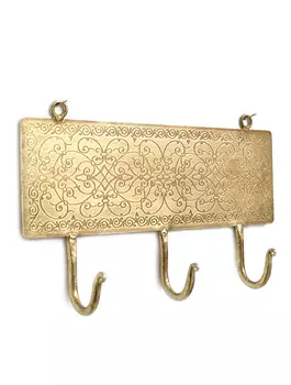 Металлическая вешалка с 3-мя крючками с гравировкой, Латунь, Iron 3 Hook Hanger With Etching Brass, произв. John Molly Decor&Gifts