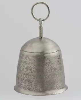 Металлический декоративный колокольчик средний, Никель, Medium Iron Handicraft Bell Etching, произв. John Molly Decor&Gifts