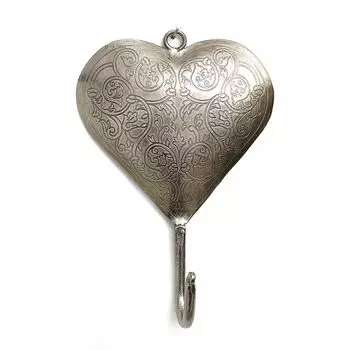 Металлический крючок в форме сердца с гравировкой, Никель, Iron Heart Shape Hook Etching Nickel, произв. John Molly Decor&Gifts