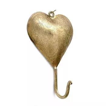 Металлический крючок в форме сердца с гравировкой, Латунь, Iron Heart Shape Hook Etching Brass, произв. John Molly Decor&Gifts