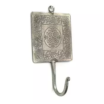 Металлический настенный крючок с гравировкой, Никель, Iron Square 1-hook Hanger Nickel, произв. John Molly Decor&Gifts