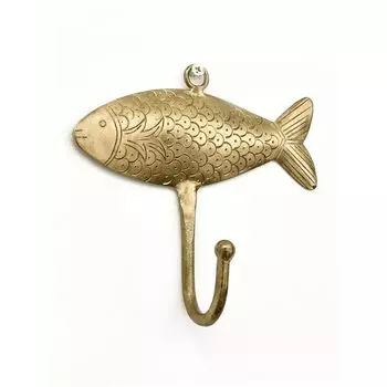 Металлический настенный крючок в форме рыбки с гравировкой, Латунь, Iron Fish Hook Hanger Brass, произв. John Molly Decor&Gifts