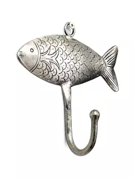 Металлический настенный крючок в форме рыбки с гравировкой, Никель, Iron Fish Hook Hanger Nickel, произв. John Molly Decor&Gifts