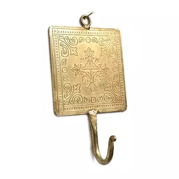 Металлический настенный квадратный крючок с гравировкой, Латунь, Iron Square 1-hook Hanger Brass, произв. John Molly Decor&Gifts