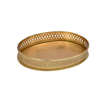 Металлический овальный поднос с резным бортом большой, Латунь, Iron Oval Tray Brass Big, произв. John Molly Decor&Gifts