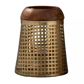 Металлический подсвечник в форме цилиндра маленький, Латунь, Small Wooden Iron T Light, произв. John Molly Decor&Gifts