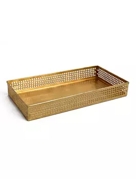 Металлический прямоугольный поднос с резным бортом большой, Латунь, Iron Jali Rectangle Tray Brass Big, произв. John Molly Decor&Gifts