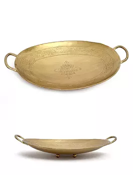 Металлическое большое блюдо с ручками с гравировкой, Латунь, Iron Oval Big Tray With Punching Brass, произв. John Molly Decor&Gifts