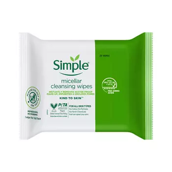 Мицеллярные очищающие салфетки (25 шт), Micellar Cleansing Wipes, произв. Simple