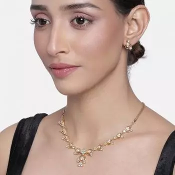 Modern Gold plated American Diamond CZ Bow tie continuity Necklace Set