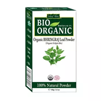 Молотые листья Брингараджа (100 г), Organic Bhringraj Leaf Powder, произв. Indus Valley