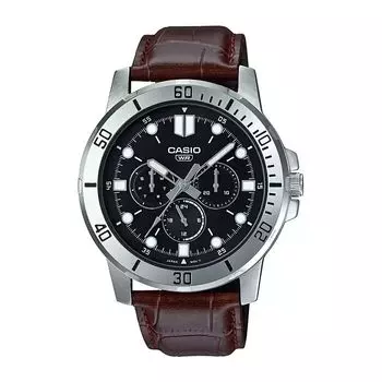 Мужские часы с коричневым кожаным ремешком, Brown Leather Men's Watch, произв. Casio