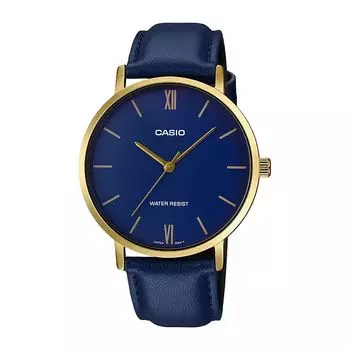 Мужские часы с синим ремешком, Blue Leather Men's Watch, произв. Casio