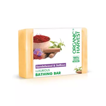 Мыло для ванной Сандал и Шафран (125 г), Sandalwood & Saffron Luxurious Bathing Bar, произв. Organic Harvest