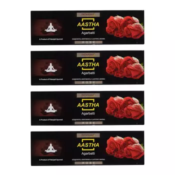Набор Аастха: ароматические палочки с Розой (4 x 75 г), Aroma Aastha Rose Set, произв. Patanjali