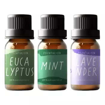 Набор эфирных масел: Эвкалипт, Мята, Лаванда (3 шт), Essential Oils: Eucalyptus, Mint, Lavender Set of 3, произв. Essentialista
