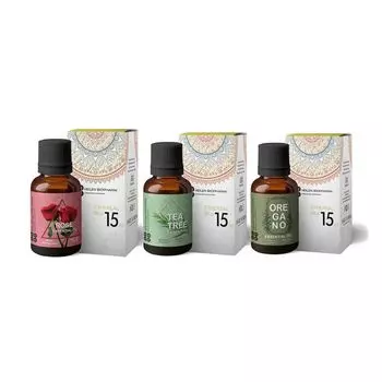 Набор эфирных масел: Роза, Чайное дерево, Душица (3 шт), Essential Oils: Rose, Tea Tree, Oregano Set of 3, произв. Heilen Biopharm
