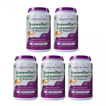 Набор Босвеллия и Куркумин с Биоперином (5 x 60 кап, 510 мг), Boswellia & Curcumin with Bioperine Set, произв. HealthyHey