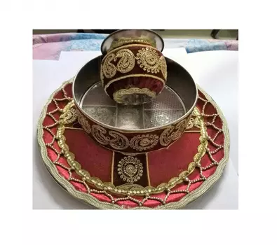 Набор для Карвачота, Karwachauth Thali - Maroon Pattern, произв. Kalyan Puja