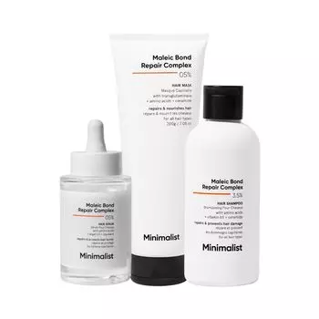Набор для комплексного восстановления волос с Малеиновой кислотой (50 мл + 200 г + 250 мл), Maleic Bond Repair Complex Serum, Mask & Shampoo Trio Set, произв. Minimalist