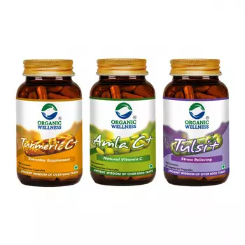 Набор для оздоровления организма (90 + 90 + 90 кап), Turmeric Amla Tulsi, произв. Organic Wellness