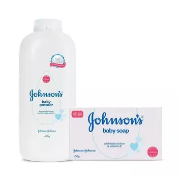 Набор для ухода за детской кожей (400 г + 100 г), Baby Powder & Soap Set, произв. Johnson’s Baby