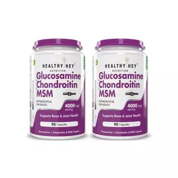 Набор Глюкозамин + Хондроитин + МСМ (2 x 90 кап, 4000 мг), Glucosamine + Chondroitin & MSM Set, произв. HealthyHey