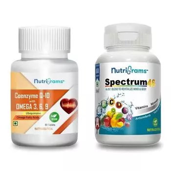 Набор Коэнзим Q10 с Омега 3, 6, 9 + Спектрум46 (2 x 60 таб), Coenzyme Q10 with Omega 369 + Spectrum46 Set, произв. Nutrigrams