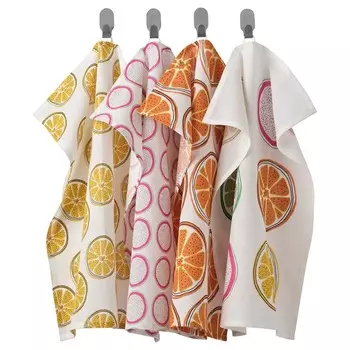 Набор кухонных полотенец с фруктовым принтом (4 шт), TORVFLY Tea Towel Patterned/Orange Set, произв. IKEA