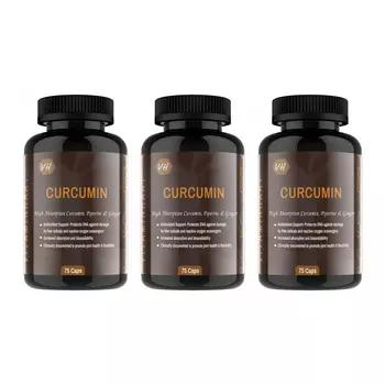Набор Куркумина с Пиперином и Имбирем (3 x 75 кап, 500 мг), Curcumin, Piperine & Ginger Set, произв. Vitamin Haat