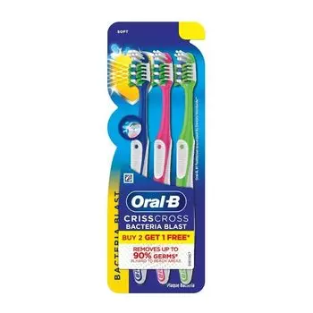 Набор мягких антибактериальных зубных щеток (3 шт), Toothbrush Criss Cross Bacterial Blast Soft Set, произв. Oral-B