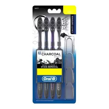 Набор мягких зубных щеток с экстрактом Древесного угля (4 шт), Toothbrush Soft with Charcoal Extract Set, произв. Oral-B
