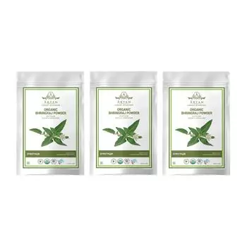Набор Органический порошок Брингараджа (3 х 100 г), Organic Bhringraj Powder Set, произв. Aryan