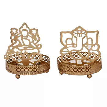Набор подсвечников Ганеша и Лакшми (2 шт), Ganesha and Laxmi Shadow Tea Light Holder Set, произв. eCraftIndia