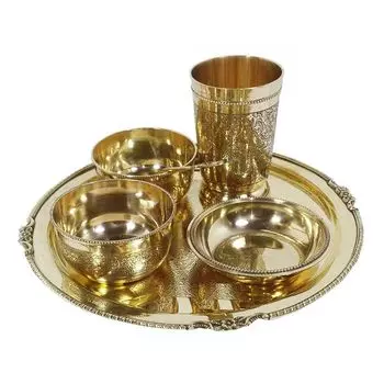 Набор посуды из латуни (6 предметов), Brass Thali Set, произв. Karmbhumi
