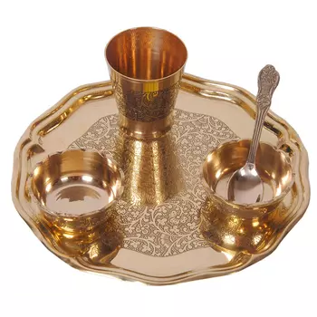 Набор посуды из латуни, Brass Thali Plate Dinner Set, произв. MYINDIA