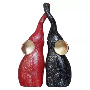 Набор статуэток слонов (2 шт), Black & Red Cute Elephant Statues Animal Figurines Set, произв. eCraftIndia