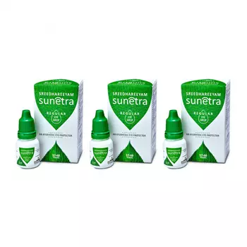 Набор Сунетра: глазные капли, 17-60 лет (3 x 10 мл), Sunetra Regular Eyedrop (17-60 Years) Set, произв. Sreedhareeyam