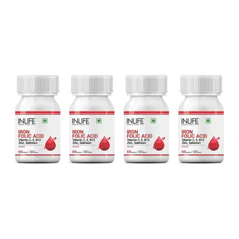 Набор Железо + фолиевая кислота: источник витаминов и минералов (4 x 60 таб), Iron Folic Acid Set, произв. INLIFE
