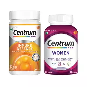 Набор: жевательные конфеты для иммунной защиты и добавка для женщин (30 шт + 50 таб), Immune Defence Gummies & Women Set, произв. Centrum