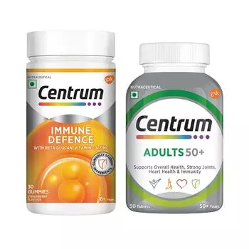 Набор: жевательные конфеты для иммунной защиты и добавка для взрослых 50+ (30 шт + 50 таб), Immune Defence Gummies & Adults 50+ Set, произв. Centrum