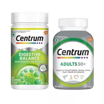 Набор: жевательные конфеты для пищеварительного баланса и добавка для взрослых 50+ (30 шт + 50 таб), Digestive Balance Gummies & Adults 50+ Set, произв. Centrum